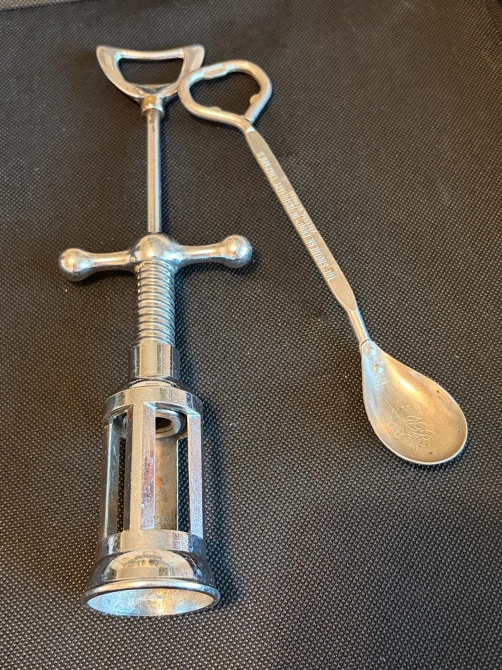 Vtg Mid Century‎ Barware lot of 2, corkscrew and Vaughan Advertising Spoon